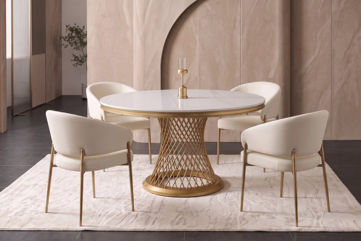 Kimber Round Ceramic Dining Table – White & Gold