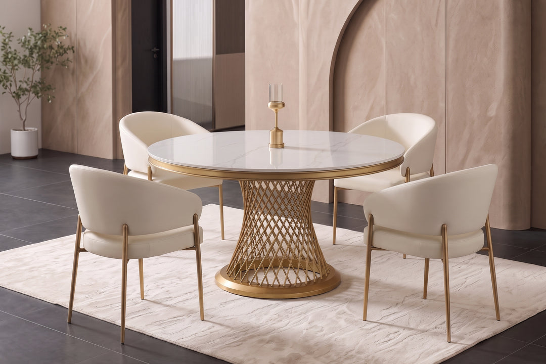 Kimber Round Ceramic Dining Table – White & Gold
