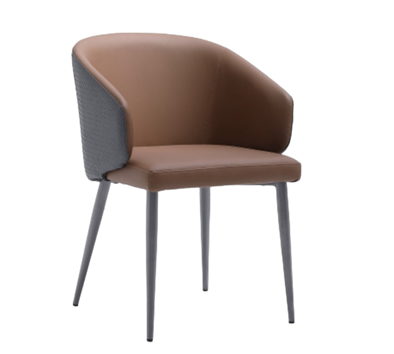 Leo Modern Dining Chair with Curved Backrest, PVC Leather, and Stainless Steel Carbon Legs