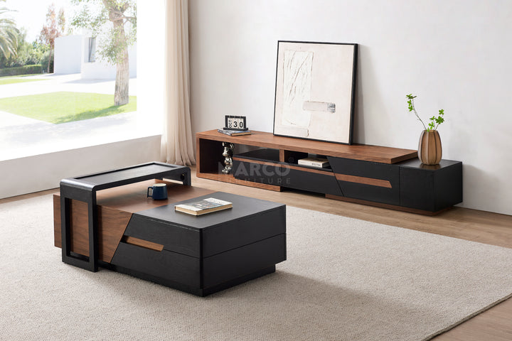 London Modern Coffee Table in Walnut and Black with Storage