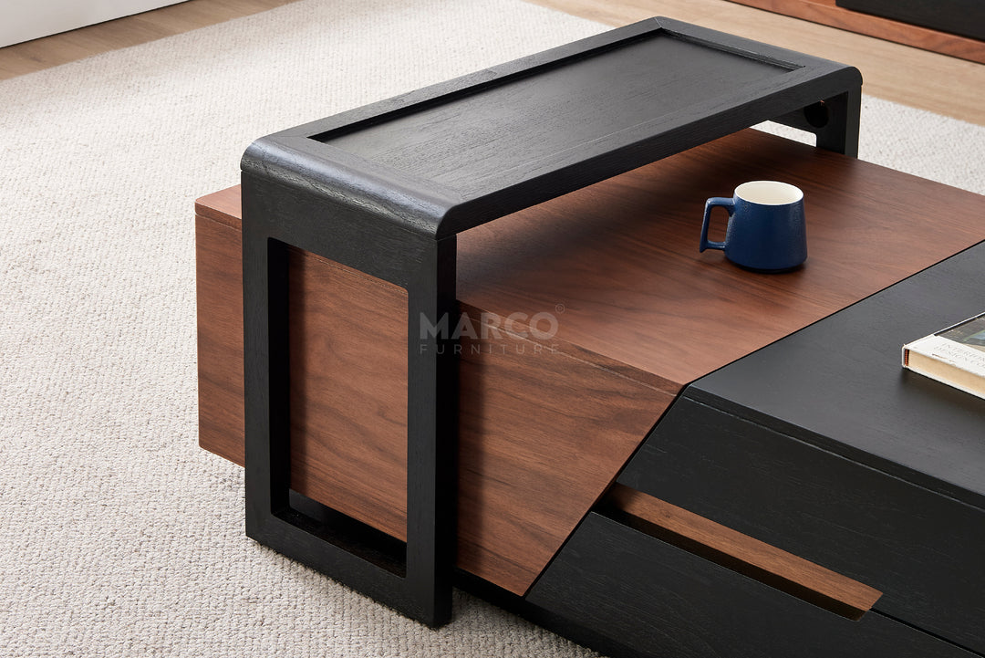 London Modern Coffee Table in Walnut and Black with Storage