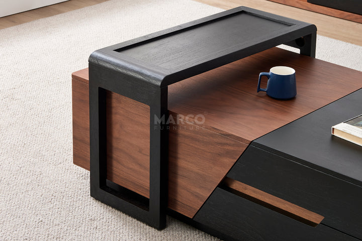 London Modern Coffee Table in Walnut and Black with Storage