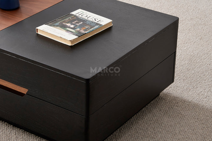 London Modern Coffee Table in Walnut and Black with Storage