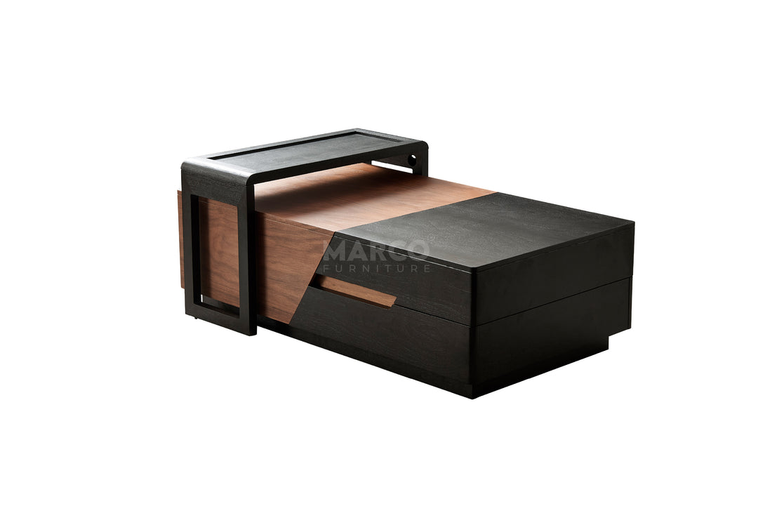 London Modern Coffee Table in Walnut and Black with Storage