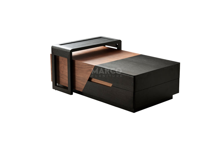 London Modern Coffee Table in Walnut and Black with Storage