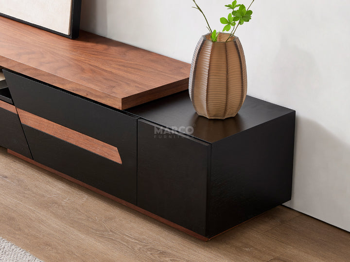London Extendable TV Unit With Storage (Walnut and Matte Black)