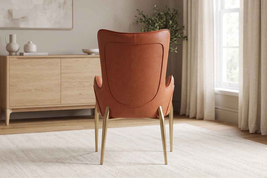 Lorenza Dining Chair – Tufted Leather Upholstery with Gold Legs