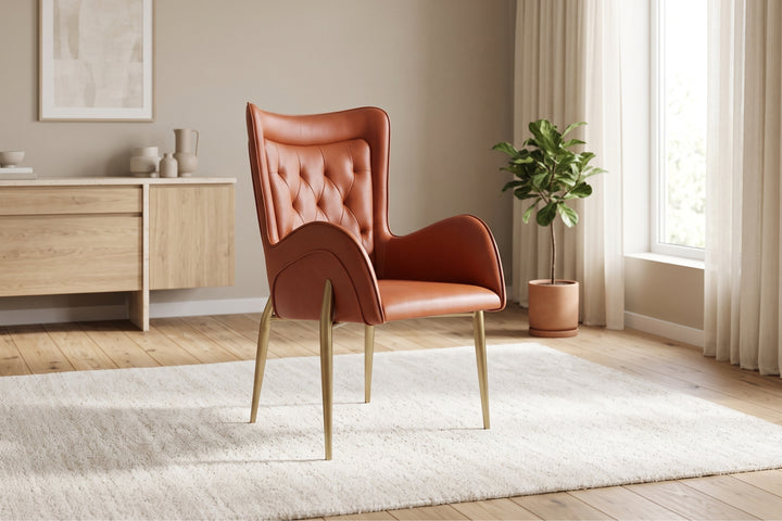 Lorenza Dining Chair – Tufted Leather Upholstery with Gold Legs