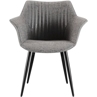 Louis Tub Dining Chair in Brown with Round-Shaped Armrests and Matte Black Metal Legs