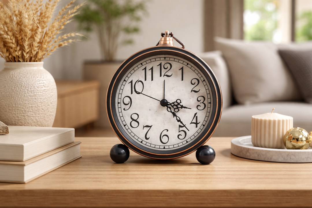 Luma Vintage Black Table Clock – Classic Dial