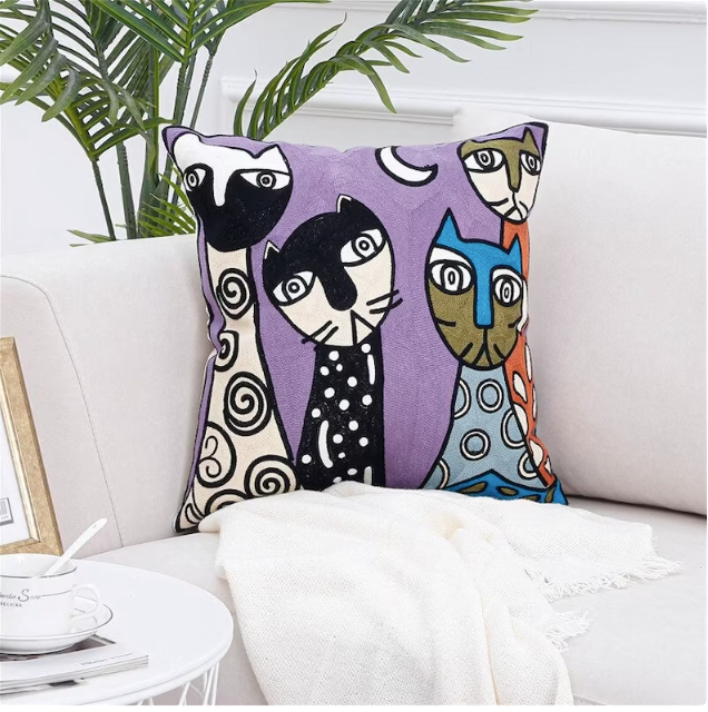 Lurel Burch Inspired Abstract Cat Art Cushion