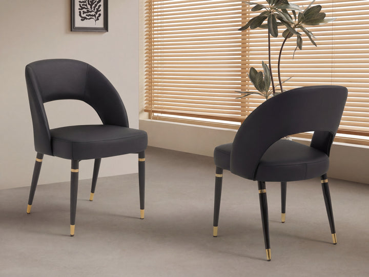 Milan Black Leather Dining Chair with Curved Backrest