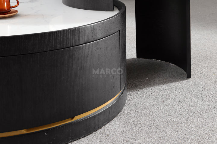 Macao Round Coffee Table with Drawers and White Spanish Ceramic Top