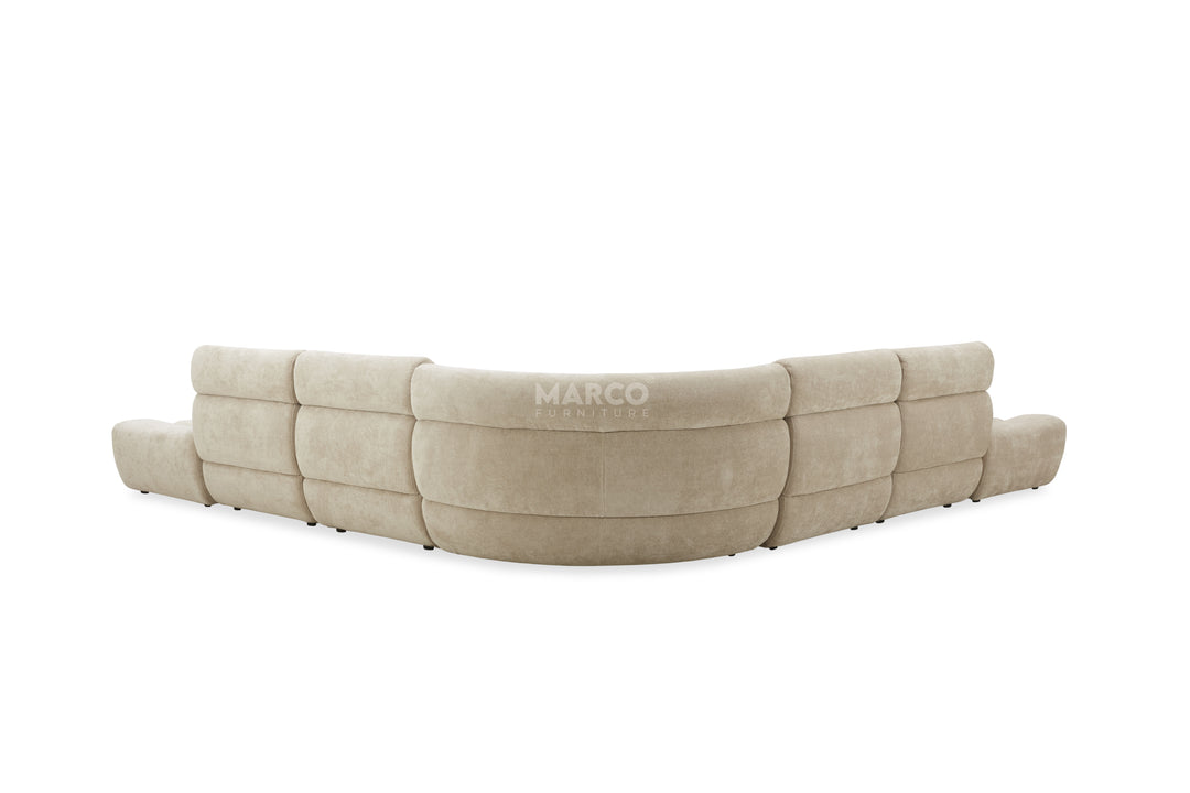 Beige sectional sofa with 'MARCO' branding on a white background