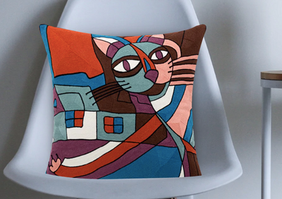 Meow Abstract Cat Cushion