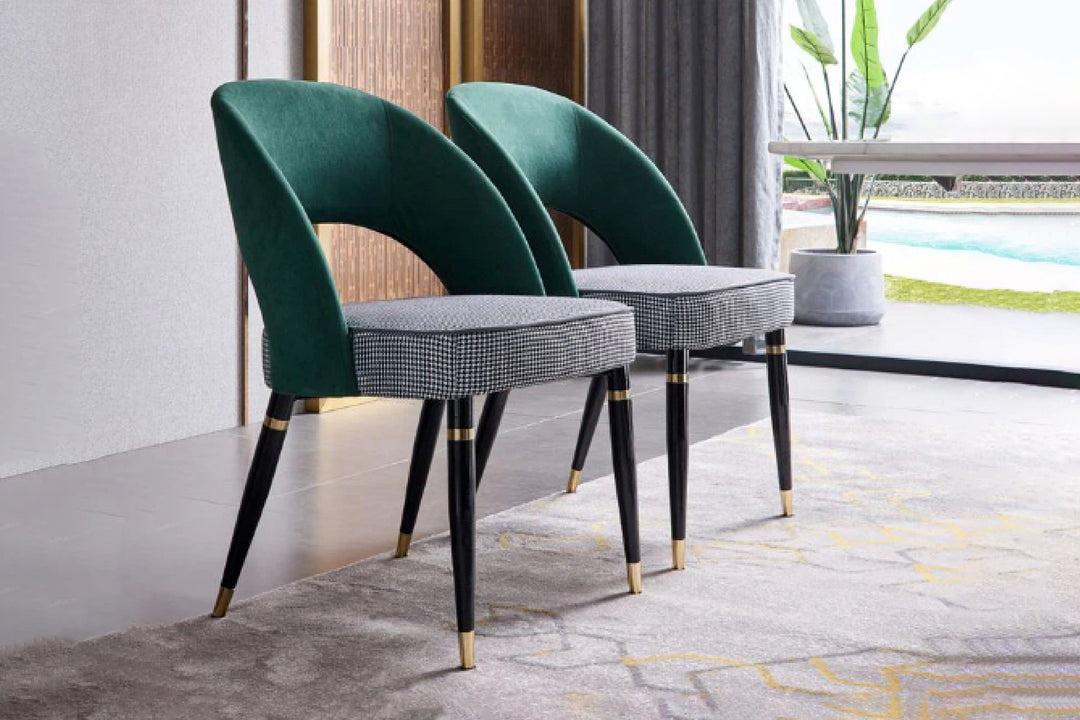 Milan Houndstooth and Velvet Back Chair with Metal Legs