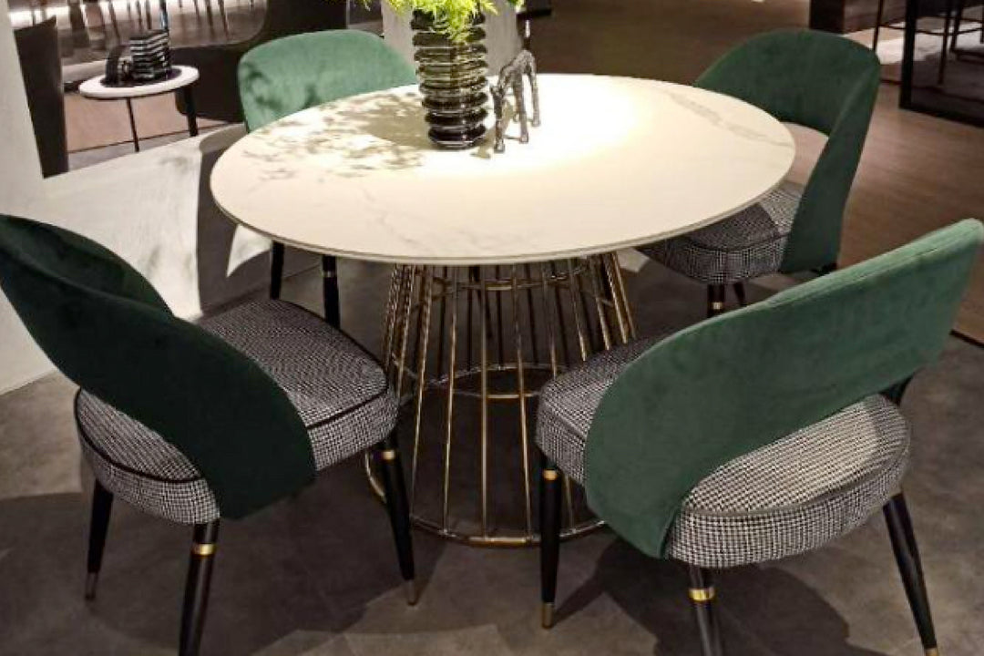 Milan Houndstooth and Velvet Back Chair with Metal Legs