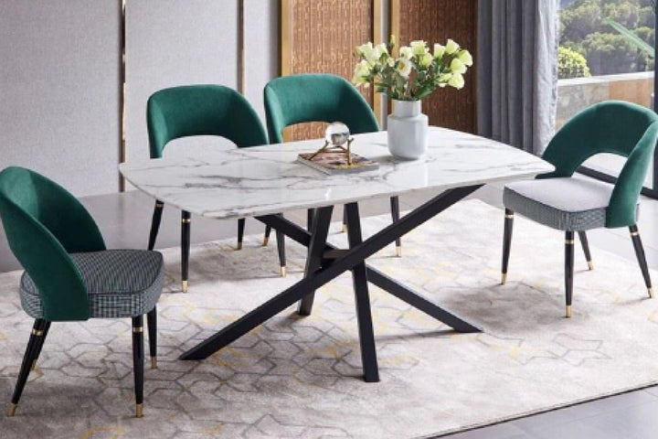 Milan Houndstooth and Velvet Back Chair with Metal Legs