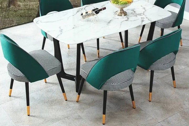 Milan Houndstooth and Velvet Back Chair with Metal Legs