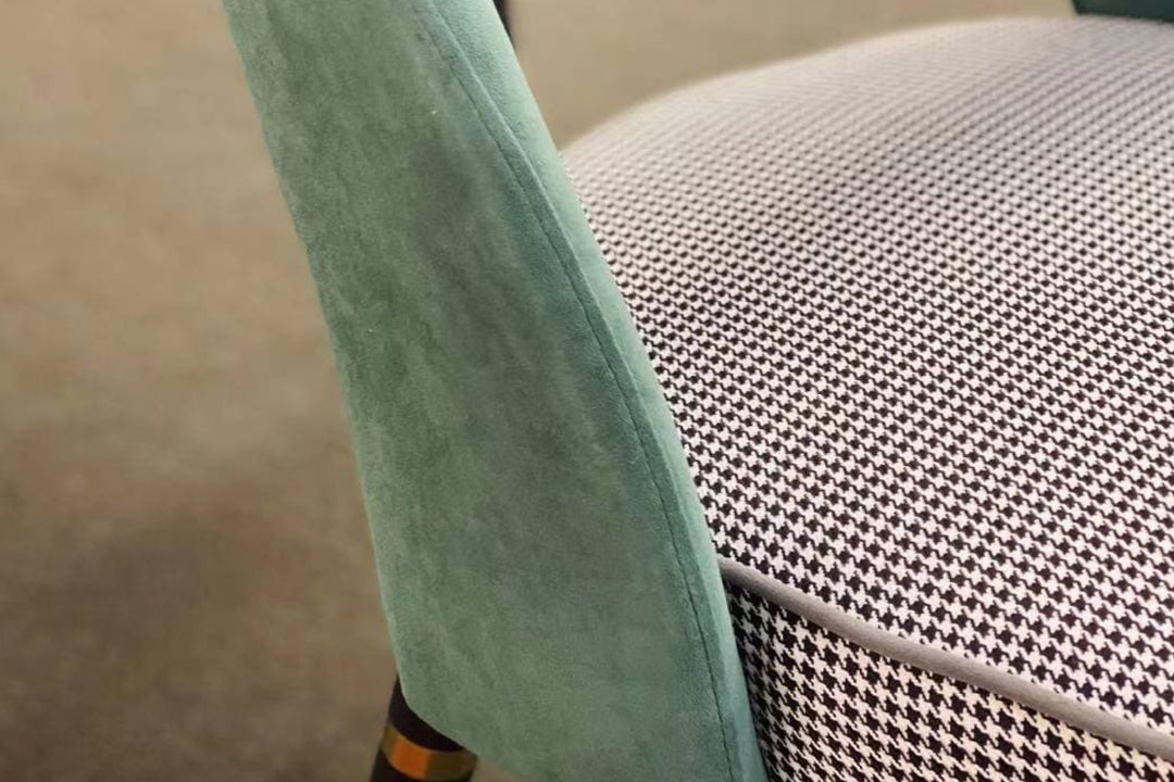 Milan Houndstooth and Velvet Back Chair with Metal Legs