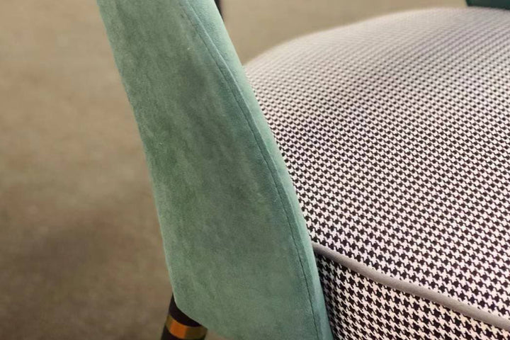 Milan Houndstooth and Velvet Back Chair with Metal Legs