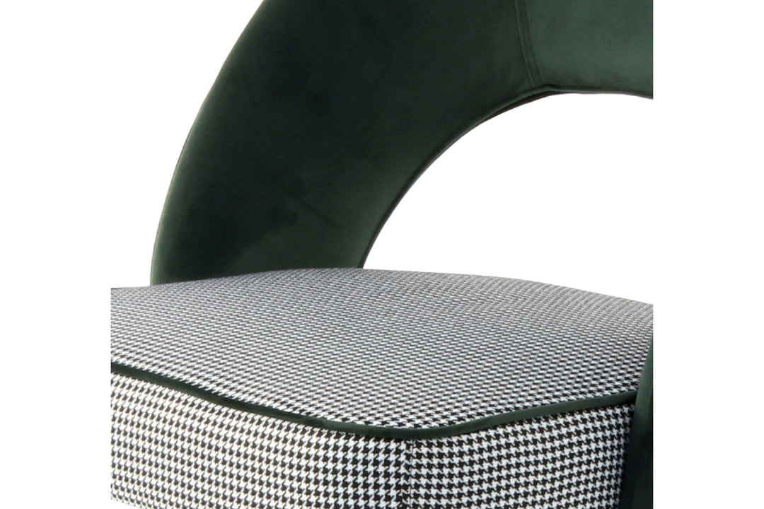Milan Houndstooth and Velvet Back Chair with Metal Legs