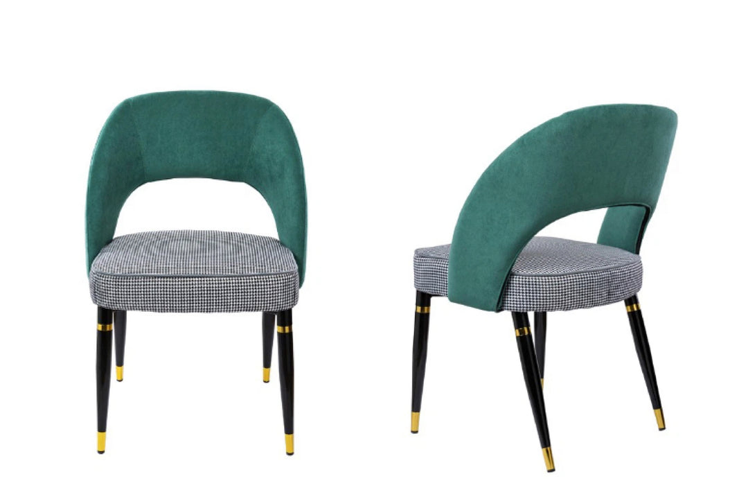 Milan Houndstooth and Velvet Back Chair with Metal Legs