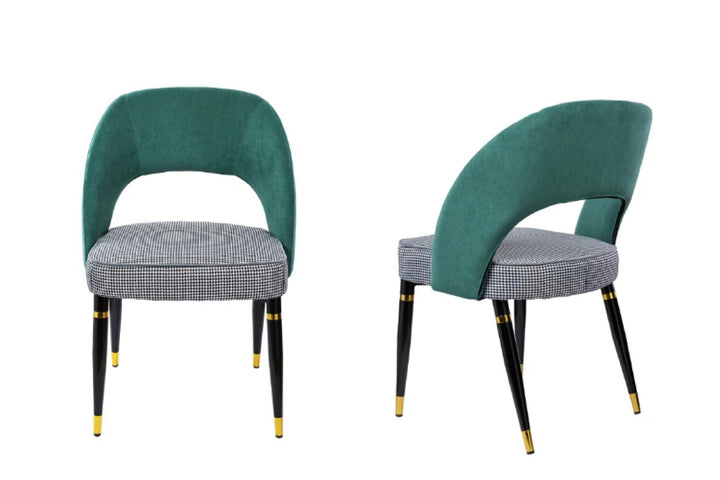 Milan Houndstooth and Velvet Back Chair with Metal Legs