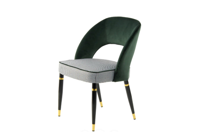 Milan Houndstooth and Velvet Back Chair with Metal Legs