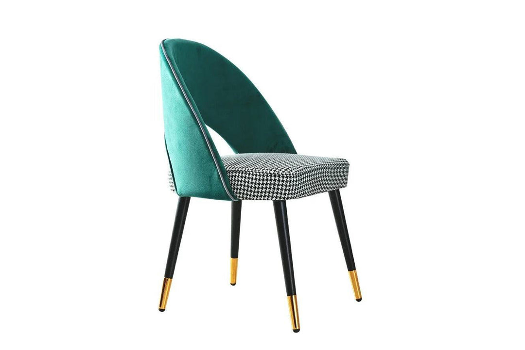 Milan Houndstooth and Velvet Back Chair with Metal Legs