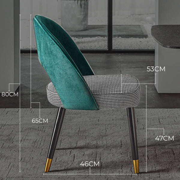 Milan Houndstooth and Velvet Back Chair with Metal Legs