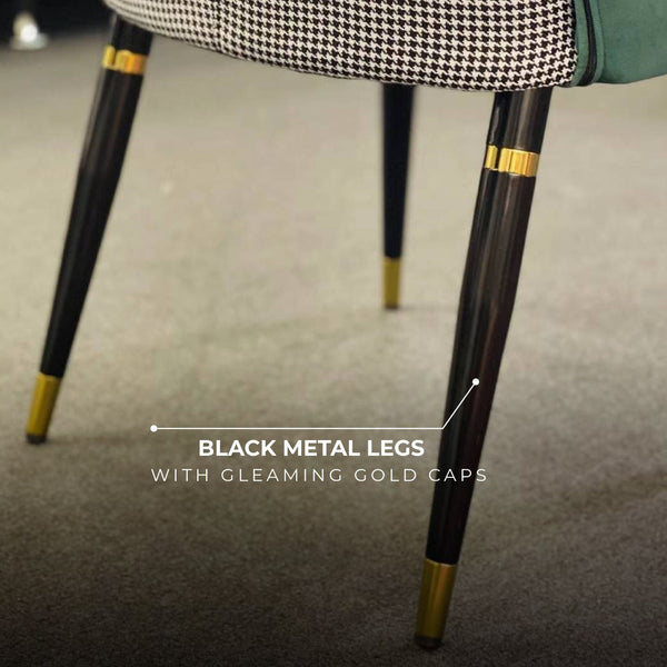 Milan Houndstooth and Velvet Back Chair with Metal Legs