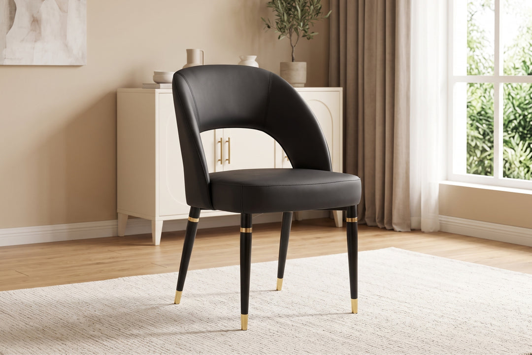 Milan Black Leather Dining Chair with Curved Backrest