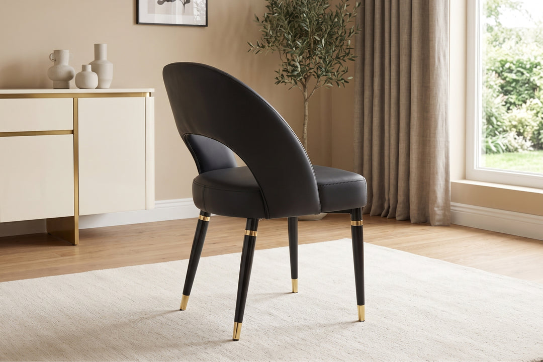 Milan Black Leather Dining Chair with Curved Backrest