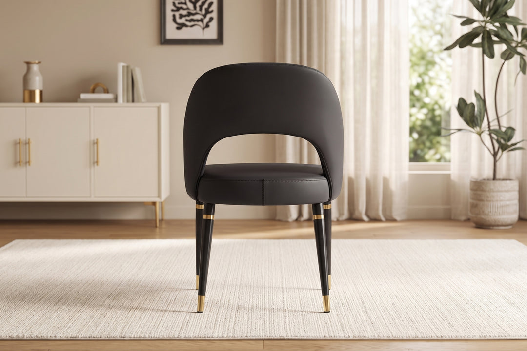 Milan Black Leather Dining Chair with Curved Backrest