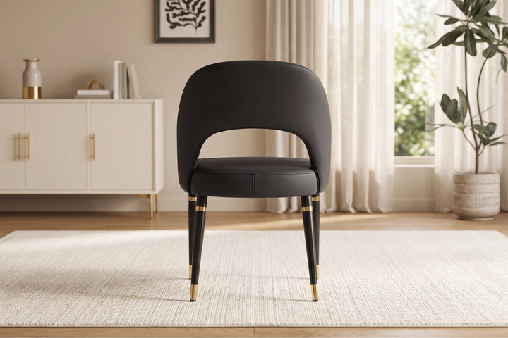 Milan Black Leather Dining Chair with Curved Backrest