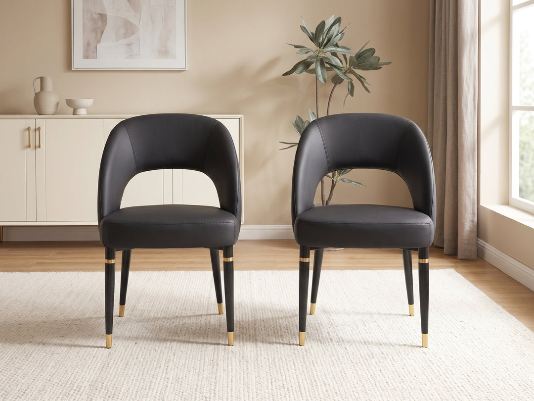 Milan Black Leather Dining Chair with Curved Backrest