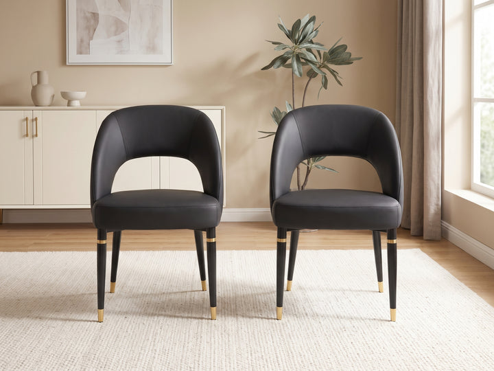 Milan Black Leather Dining Chair with Curved Backrest