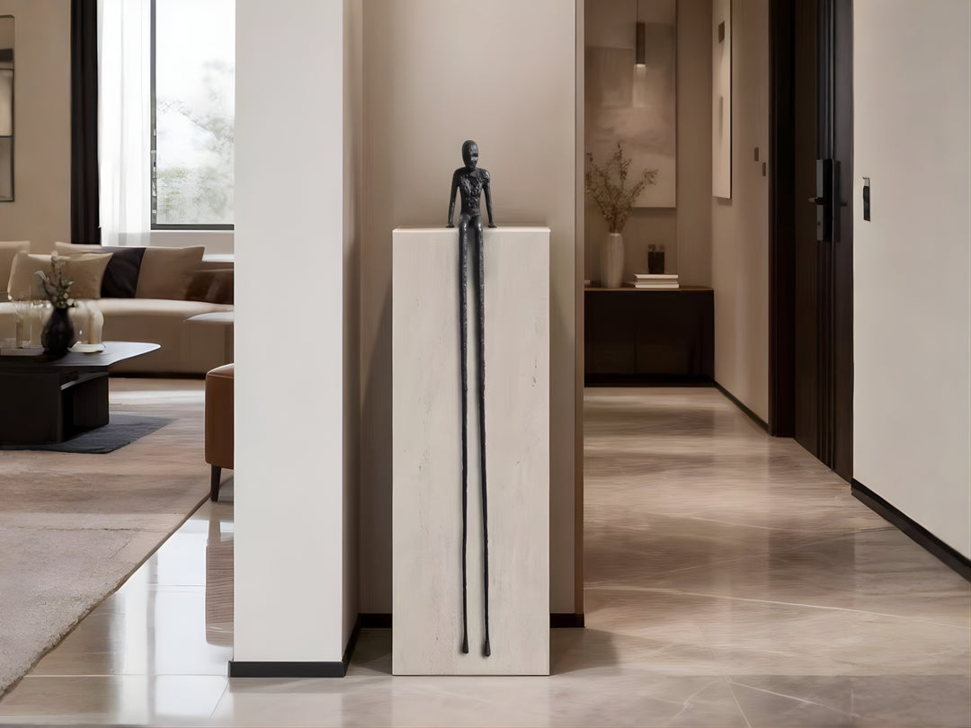 Minimalist Long-Legged Figurine – Black & Gold Metal Sculpture