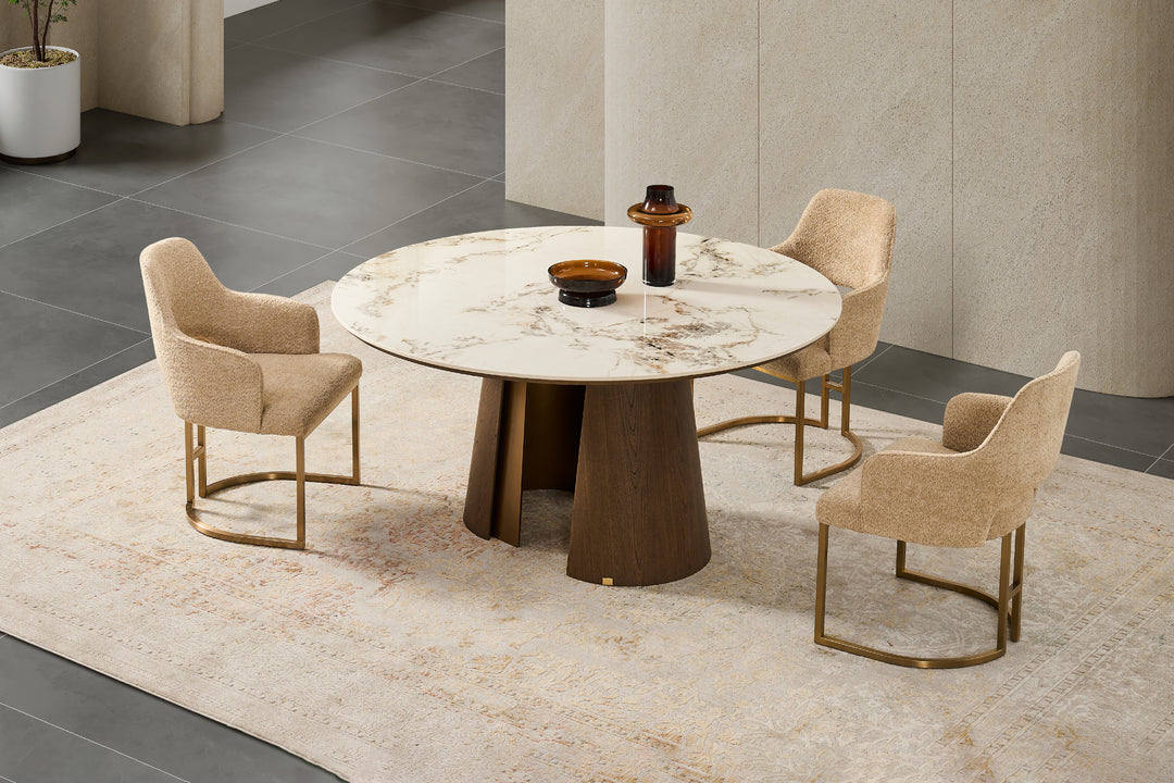 Mont Blanc Round Sintered Stone Top Dining Table - 6 Seater