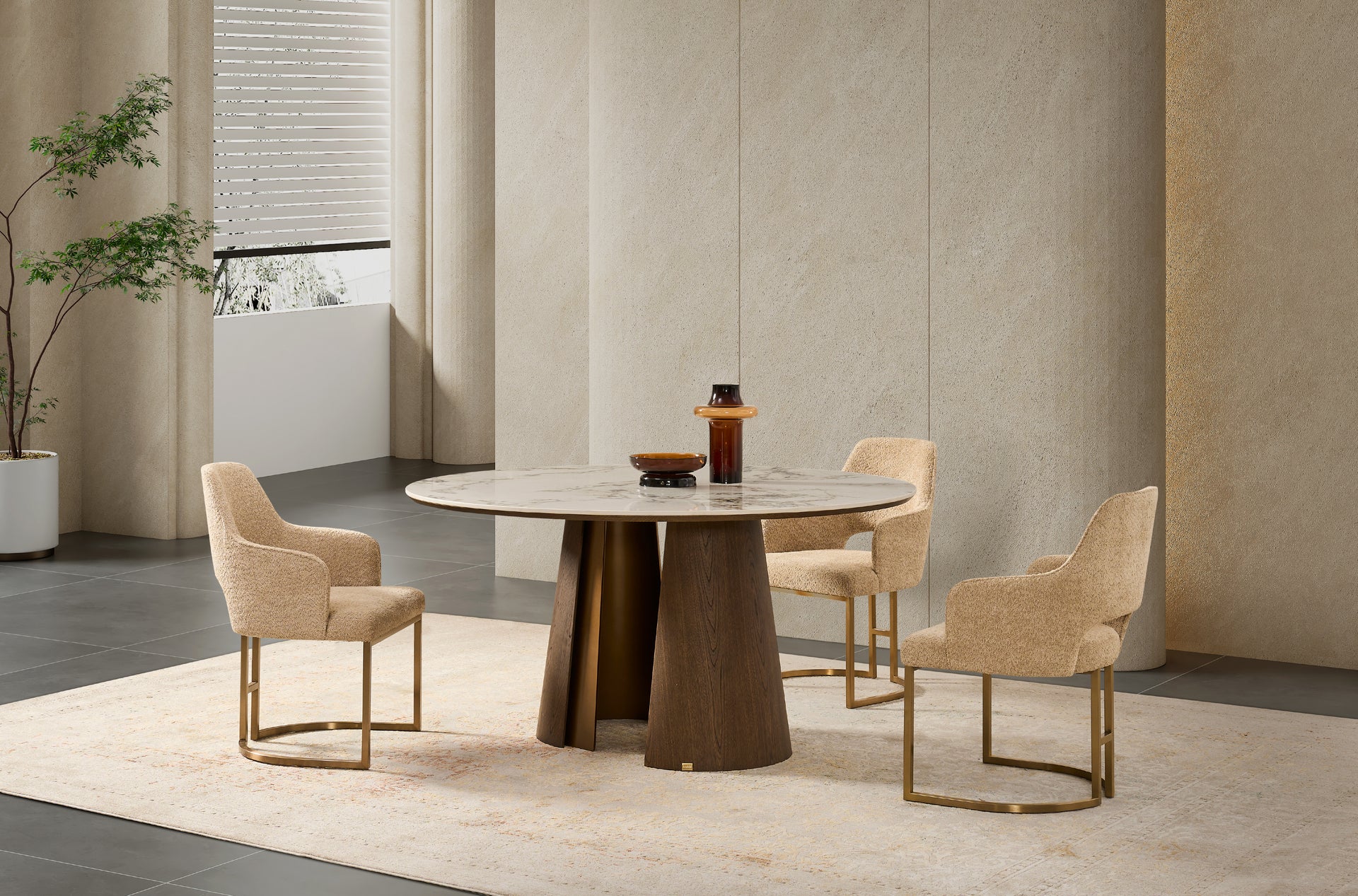 Mont Blanc Round Sintered Stone Top Dining Table - 6 Seater