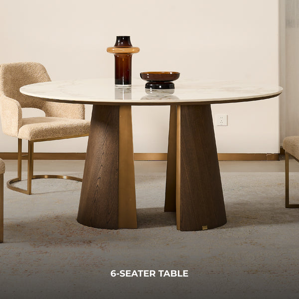 Mont Blanc Round Sintered Stone Top Dining Table - 6 Seater