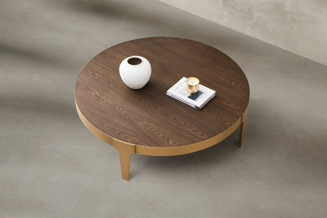 Mont Blanc Ash Veneer Round Coffee Table - Stainless Steel Legs
