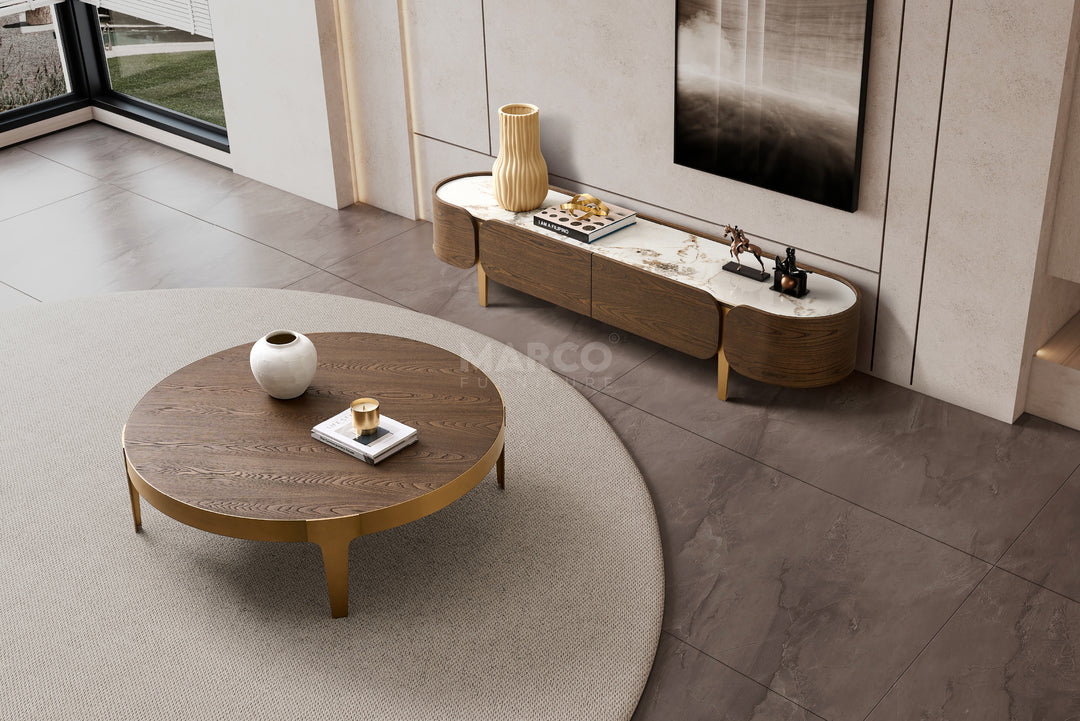 Mont Blanc Ash Veneer Round Coffee Table - Stainless Steel Legs