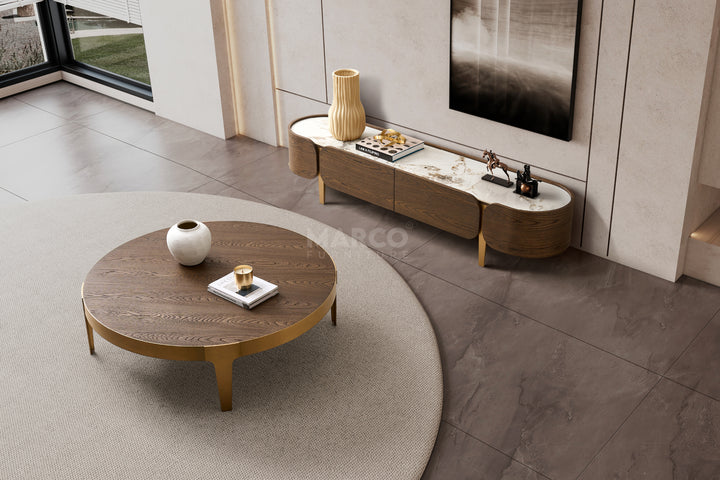 Mont Blanc Ash Veneer Round Coffee Table - Stainless Steel Legs