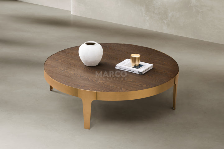 Mont Blanc Ash Veneer Round Coffee Table - Stainless Steel Legs
