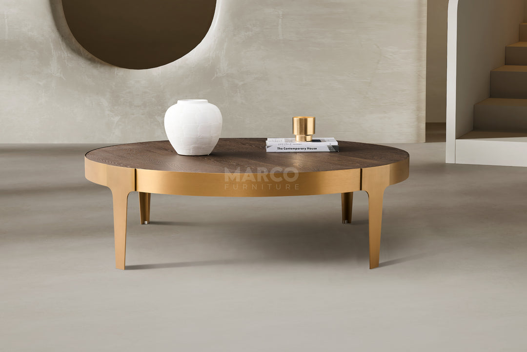 Mont Blanc Ash Veneer Round Coffee Table - Stainless Steel Legs