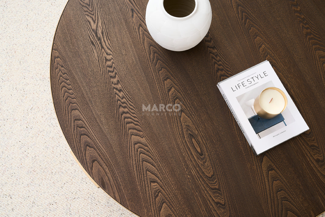 Mont Blanc Ash Veneer Round Coffee Table - Stainless Steel Legs