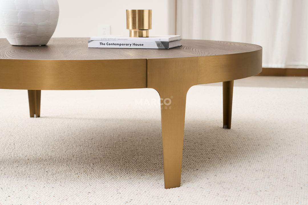 Mont Blanc Ash Veneer Round Coffee Table - Stainless Steel Legs