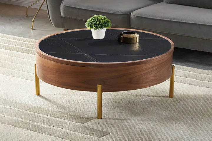 Moon Extendable Ceramic Top Coffee Table in Black with Storage